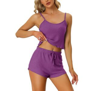 Lounge Pajamas Cami Tops with Shorts Sleepwear Knit Camisole Sets Purple